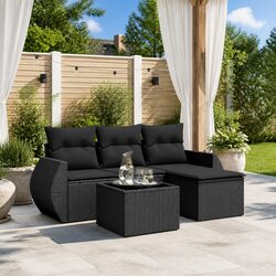 Garden Sofa Set 5 Piece Outdoor Furniture Patio Lounge Black Poly Rattan with