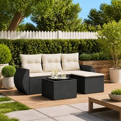 Garden Sofa Set 5 Piece Outdoor Furniture Black Poly Rattan Patio Seating with