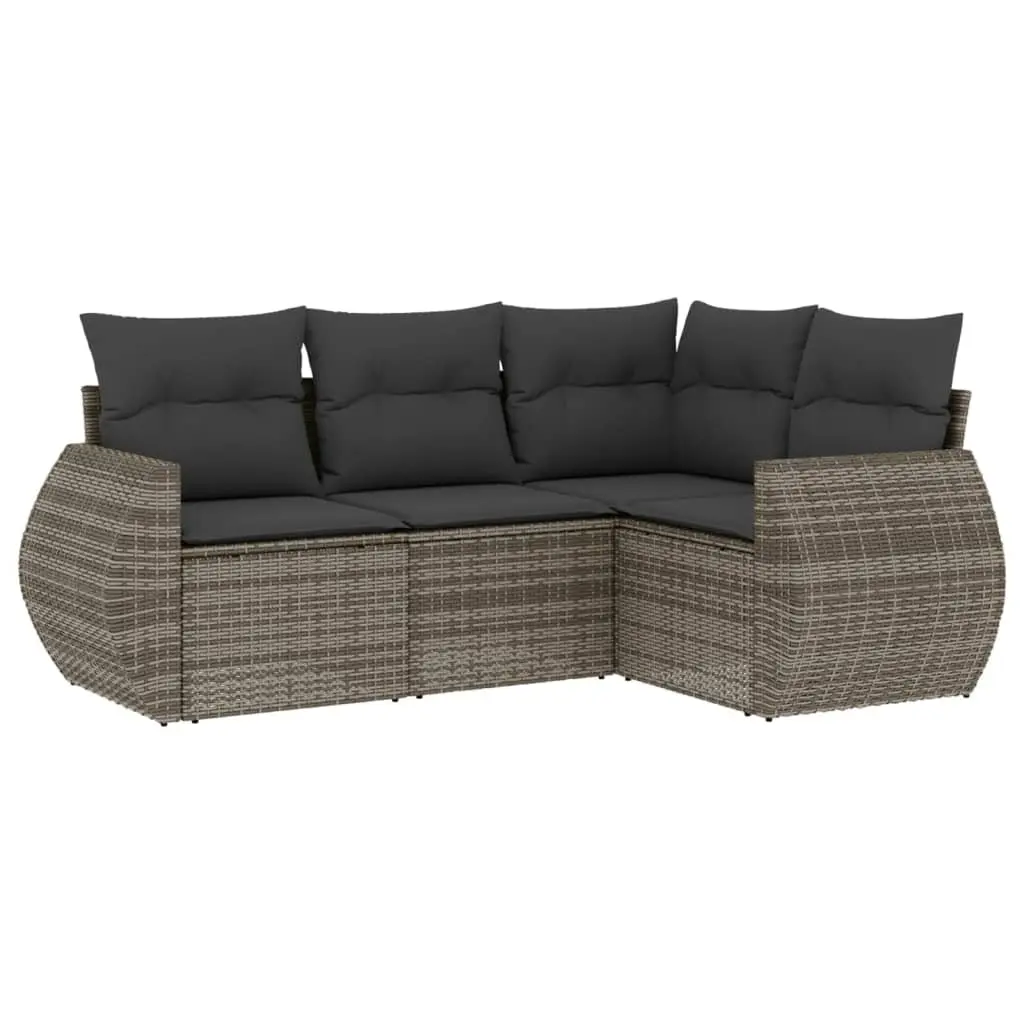 4 Piece Garden Sofa Set Grey Durable PE Rattan Outdoor Furniture with Storage Compartments
