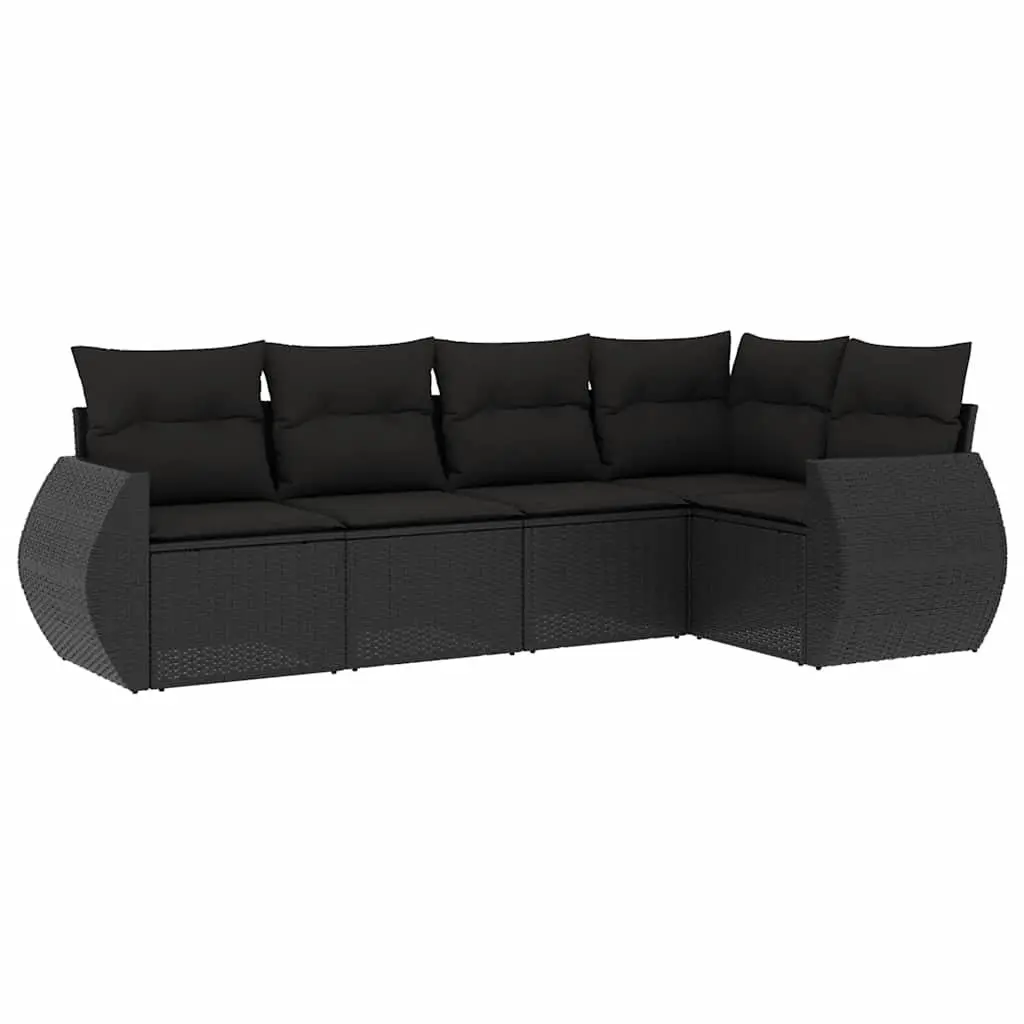 Garden Sofa Set 5 Piece Outdoor Patio Furniture Black Poly Rattan Modular With