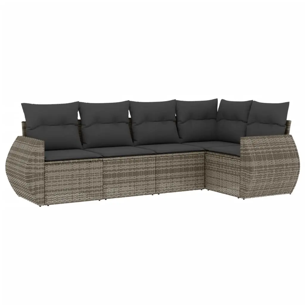 Garden Sofa Set 5 Piece Outdoor Furniture with Storage Cushions Grey Poly Rattan