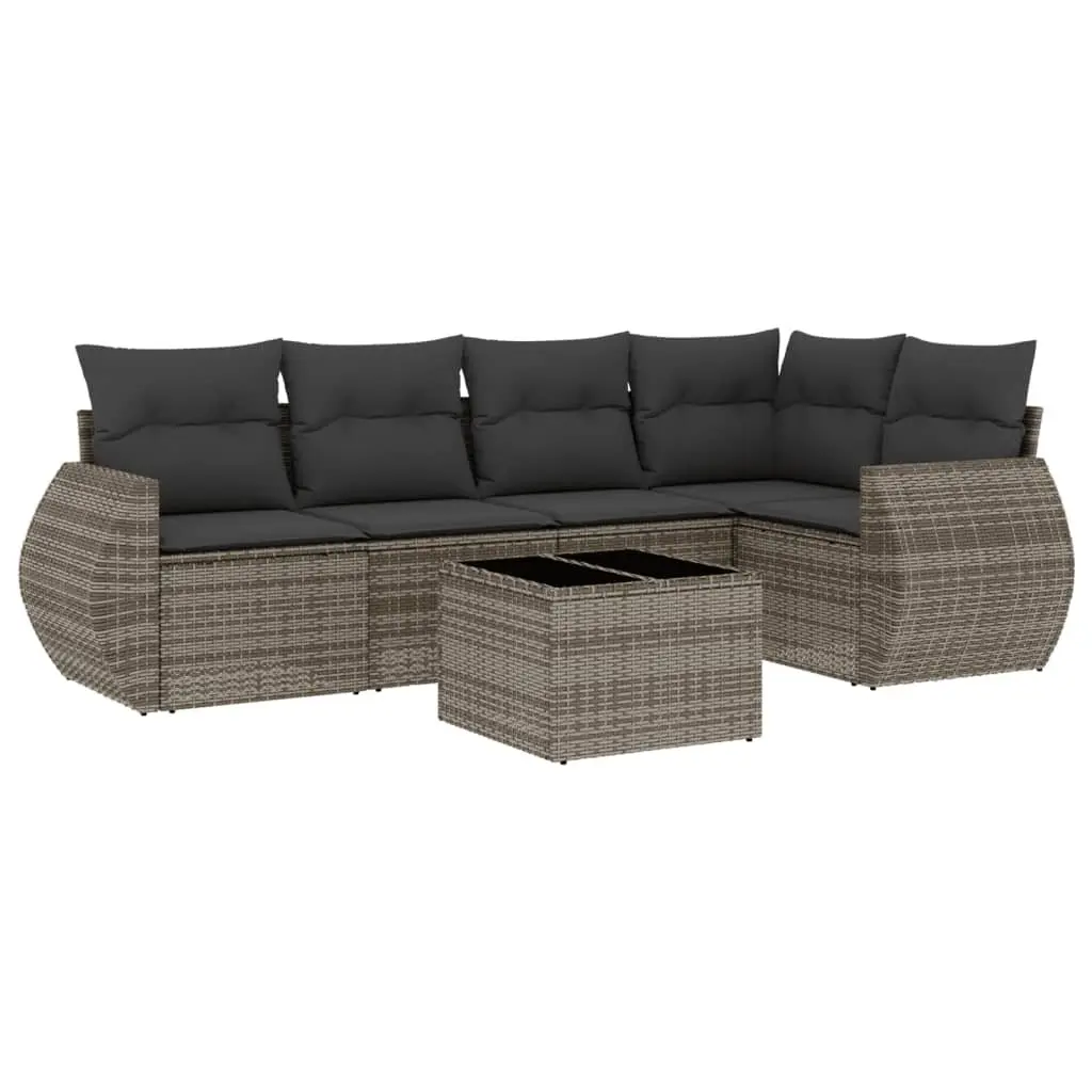 6 Piece Outdoor Garden Sofa Set Grey Poly Rattan with Storage Cushions
