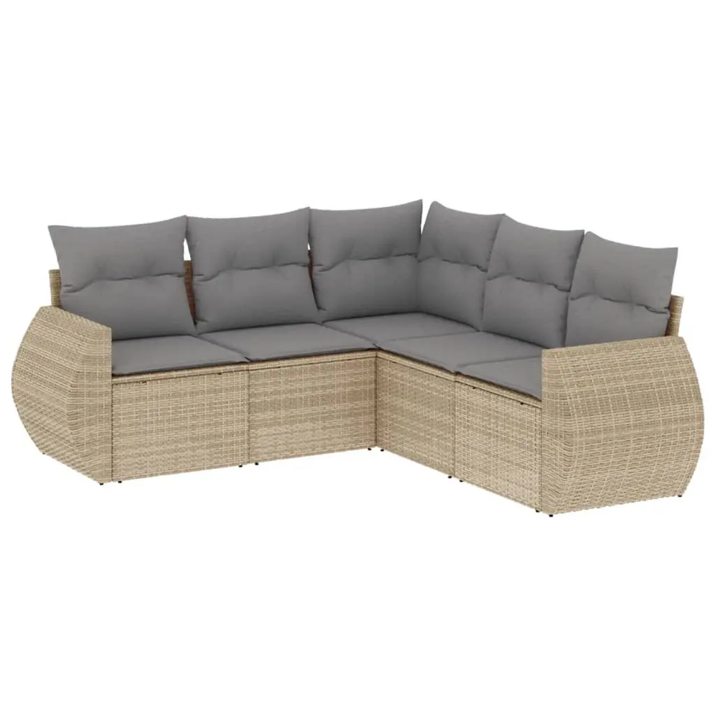 Outdoor Garden Sofa Set Modular 5 Piece Beige Poly Rattan