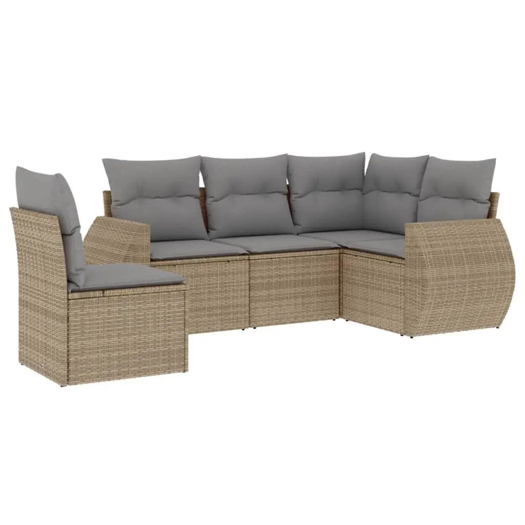 Garden Sofa Set 5 Piece Outdoor Furniture Beige Poly Rattan Modular Patio