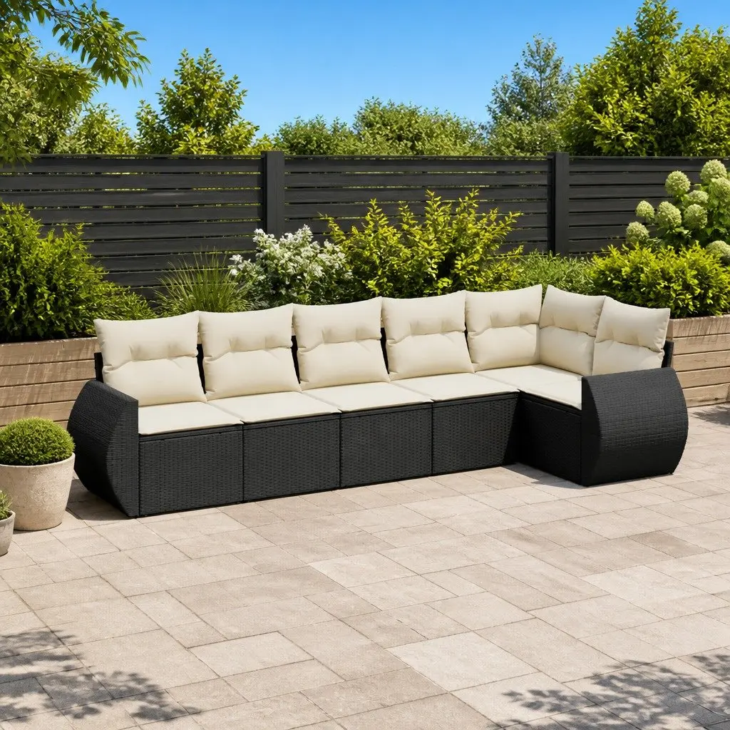 Modular Garden Sofa Set 6 Piece Black Poly Rattan Outdoor Furniture
