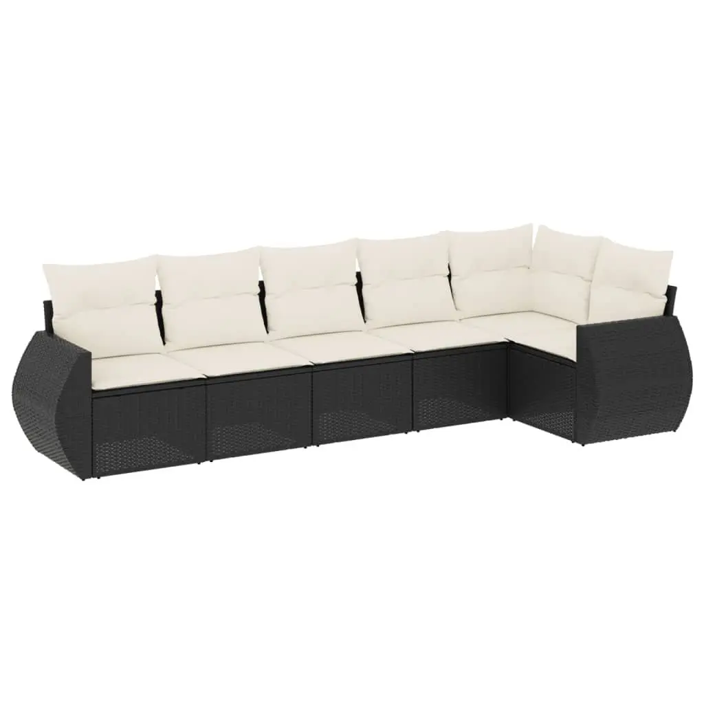 Modular Garden Sofa Set 6 Piece Black Poly Rattan Outdoor Furniture
