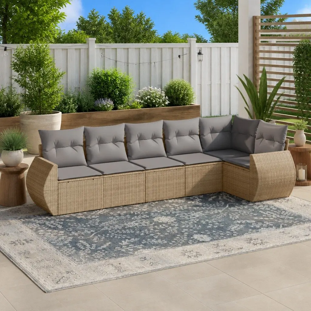 Outdoor Garden Sofa Set 6 Piece Patio Furniture Beige Poly Rattan with Cushions