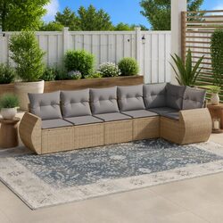 Outdoor Garden Sofa Set 6 Piece Patio Furniture Beige Poly Rattan with Cushions