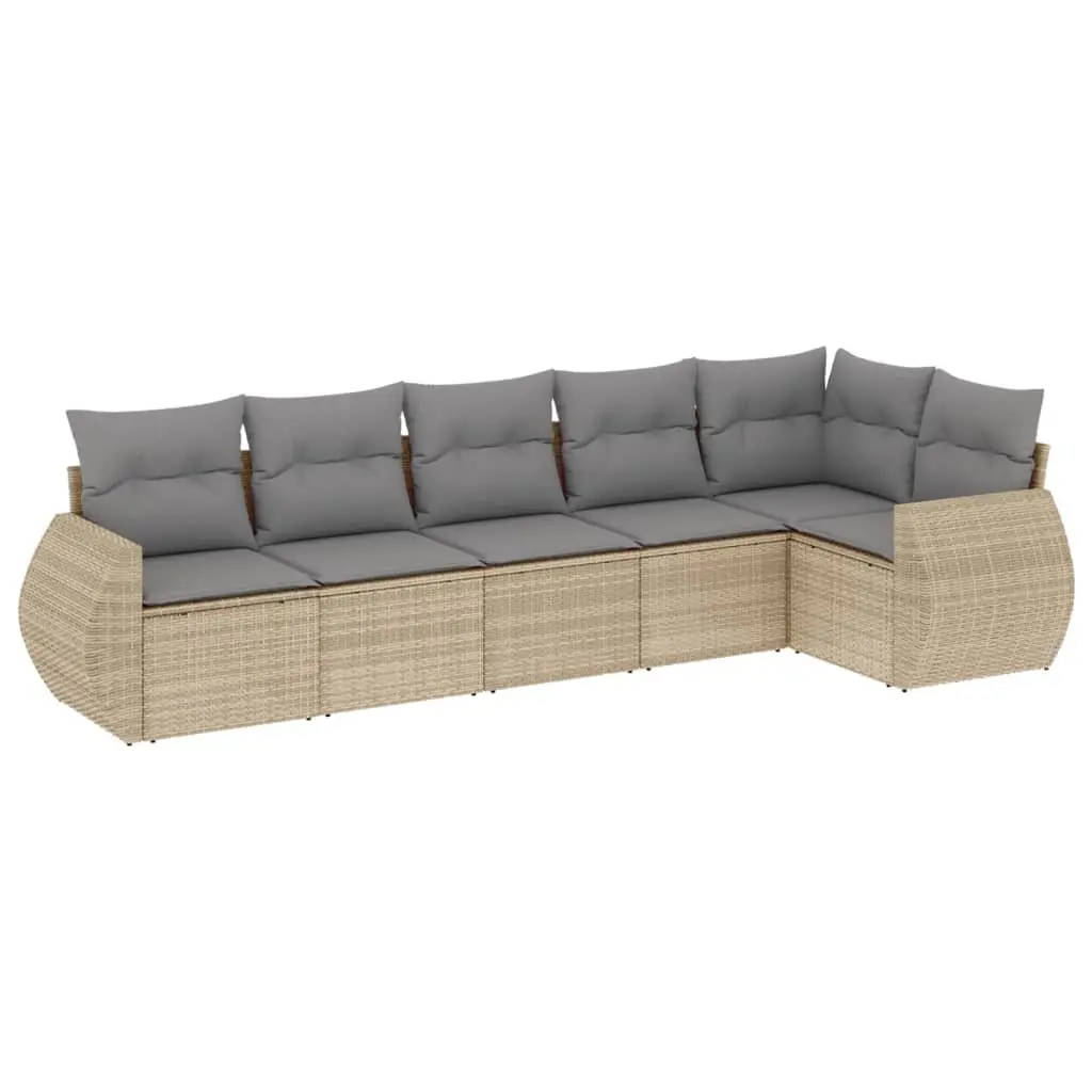 Outdoor Garden Sofa Set 6 Piece Patio Furniture Beige Poly Rattan with Cushions