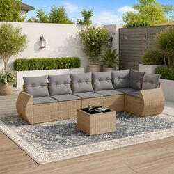 Friendly 7 Piece Beige Garden Sofa Set with Cushions