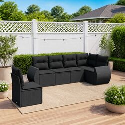 6 Piece Garden Sofa Set Outdoor Patio Furniture Black Poly Rattan Cushions