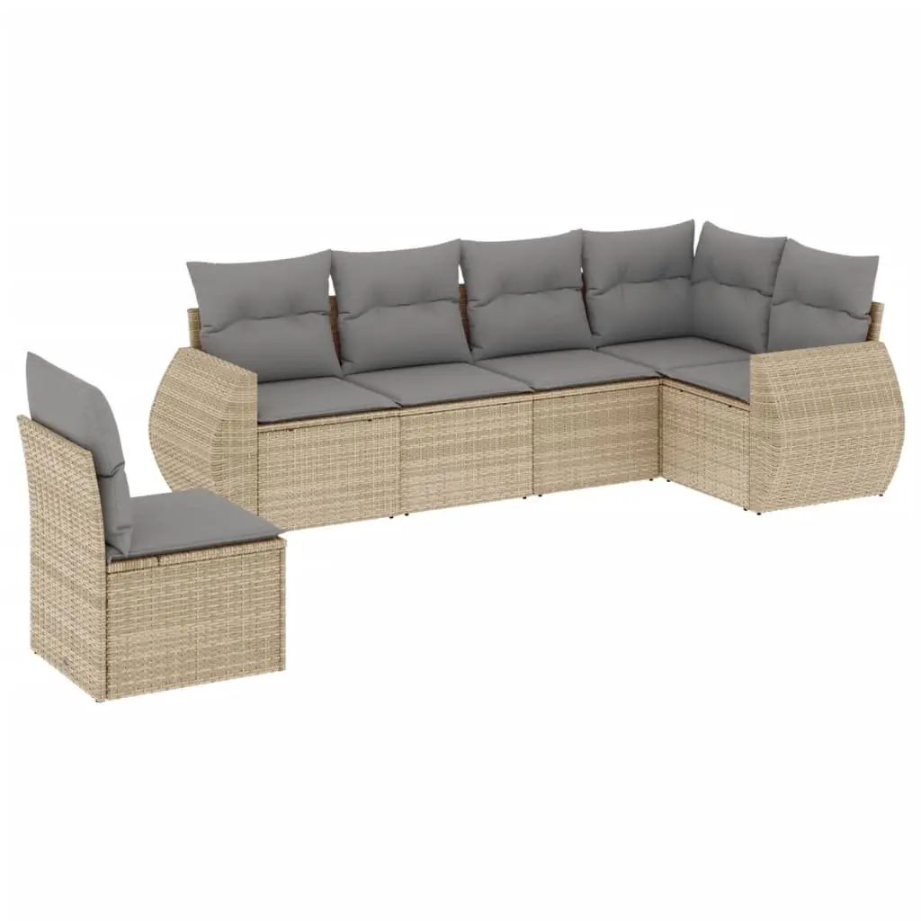 Garden Sofa Set 6 Piece Outdoor Furniture Beige Poly Rattan Patio Seating