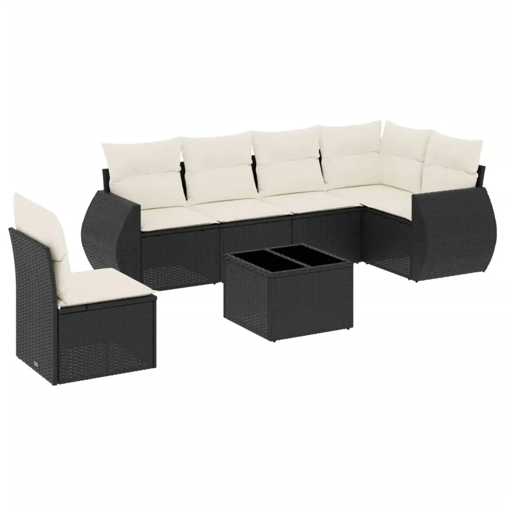 7 Piece Garden Sofa Set with Cushions Storage Black Outdoor Patio Furniture