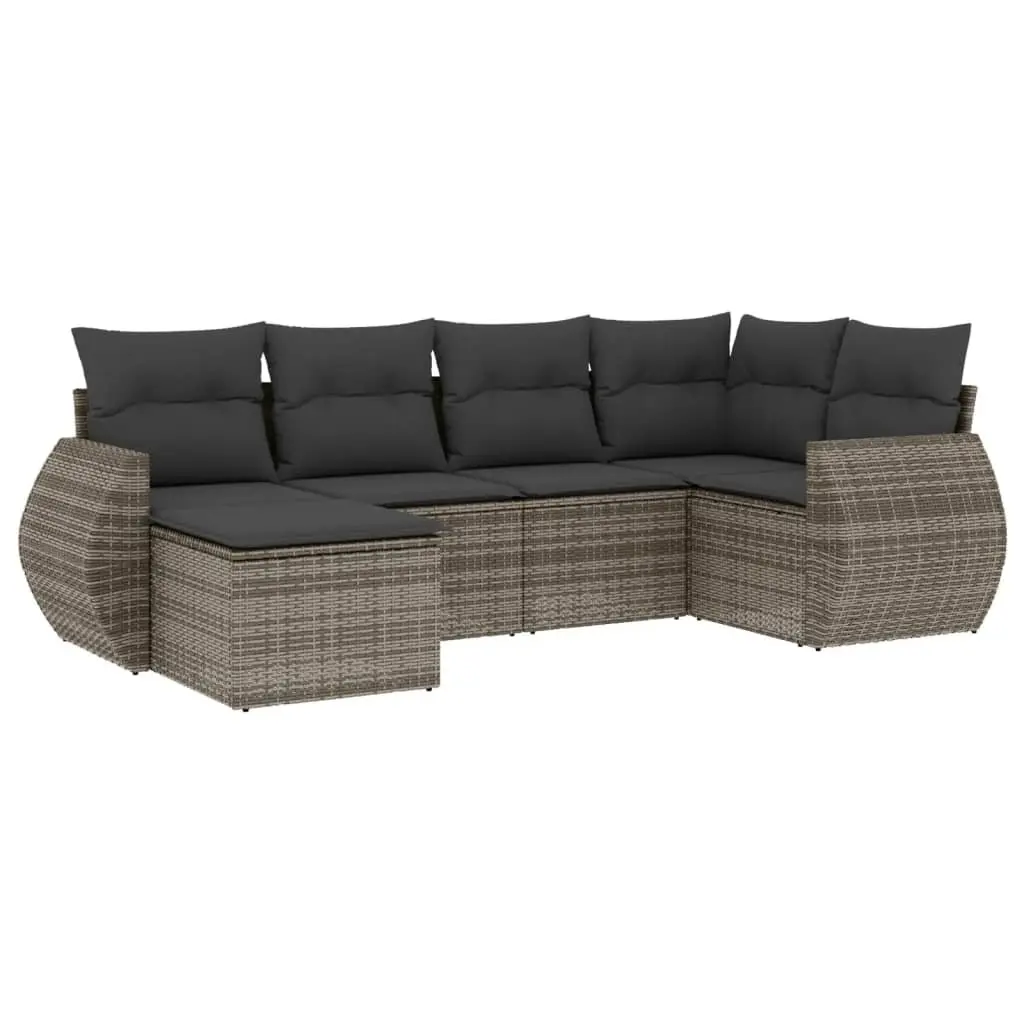 Garden Sofa Set 6 Piece Outdoor Furniture Grey Poly Rattan Patio Lounge Seating