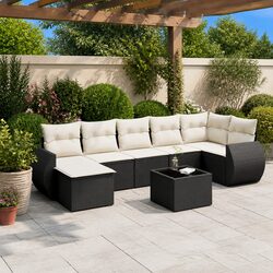 Garden Sofa Set 7 Piece Outdoor Furniture Black Poly Rattan Patio Lounge with