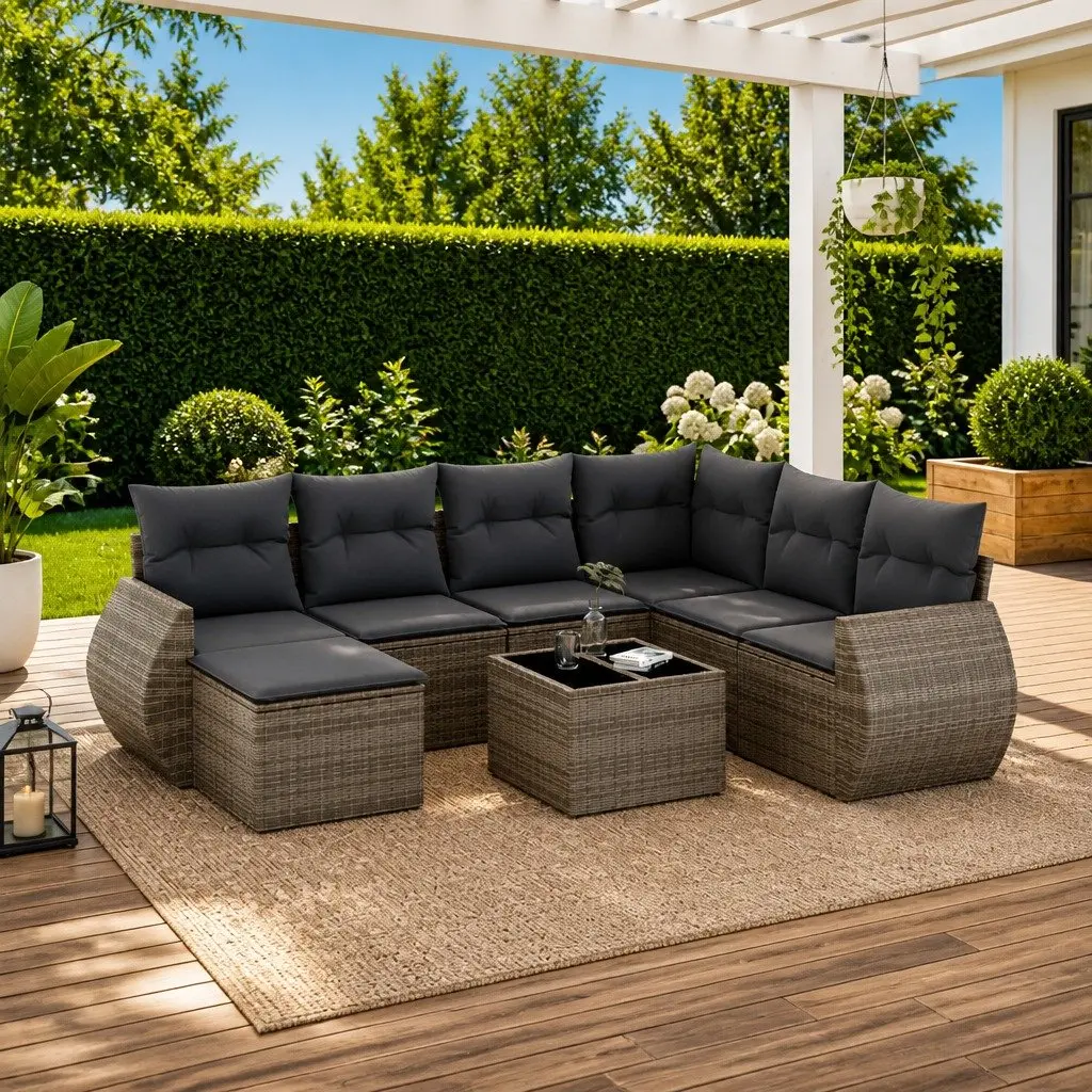 Garden Sofa Set 8 Piece Outdoor Furniture Grey Poly Rattan Patio Lounge Seating