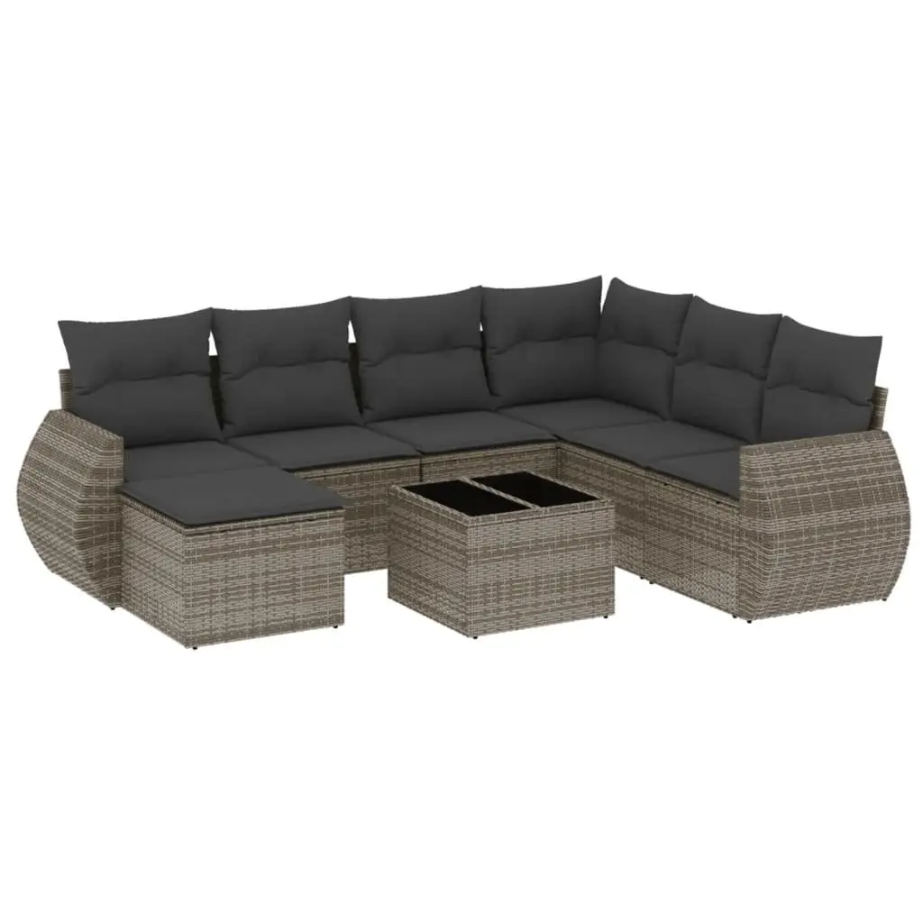 Garden Sofa Set 8 Piece Outdoor Furniture Grey Poly Rattan Patio Lounge Seating