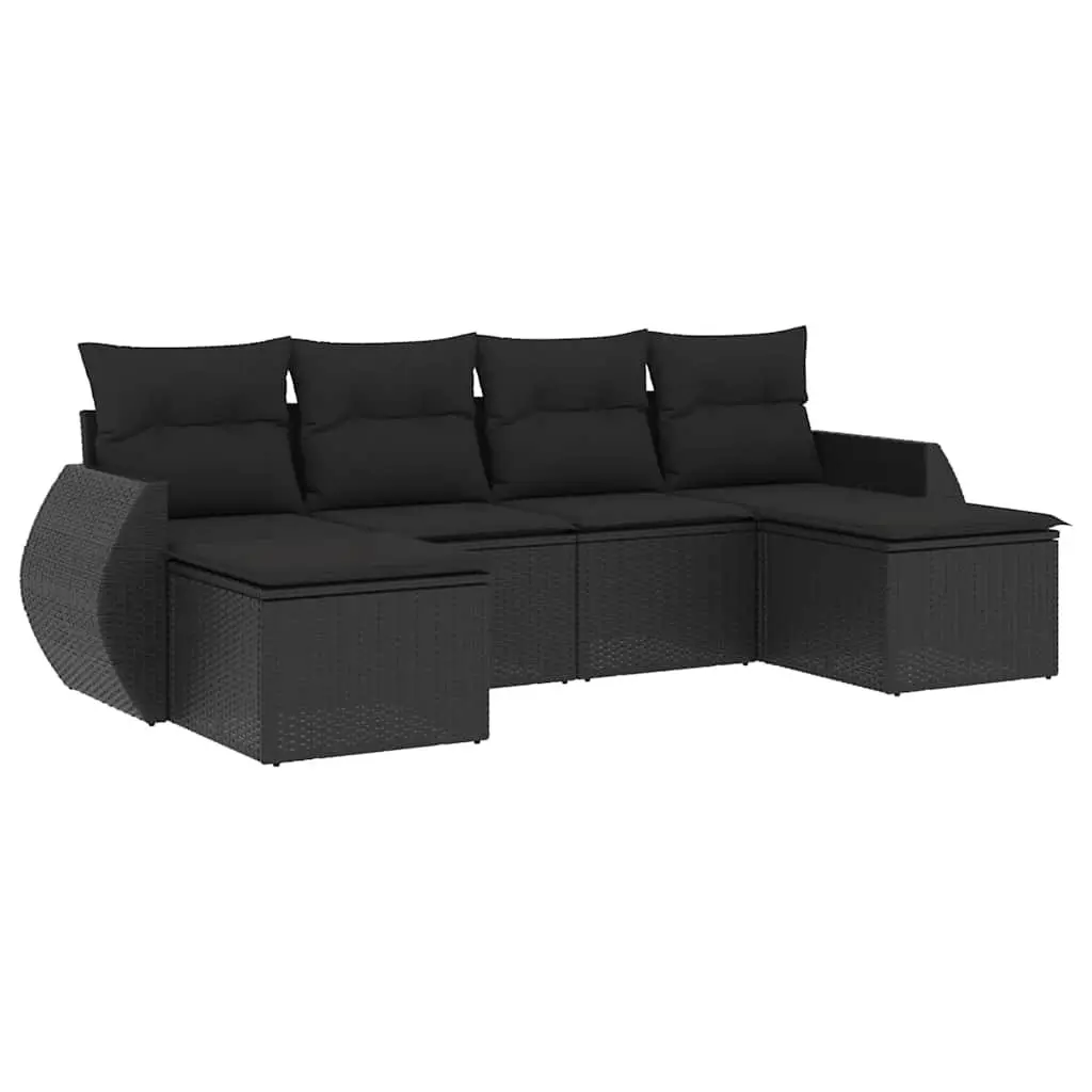 6 Piece Modular Garden Sofa Set Black PE Rattan Outdoor Furniture with Washable Cushions and Storage Compartments