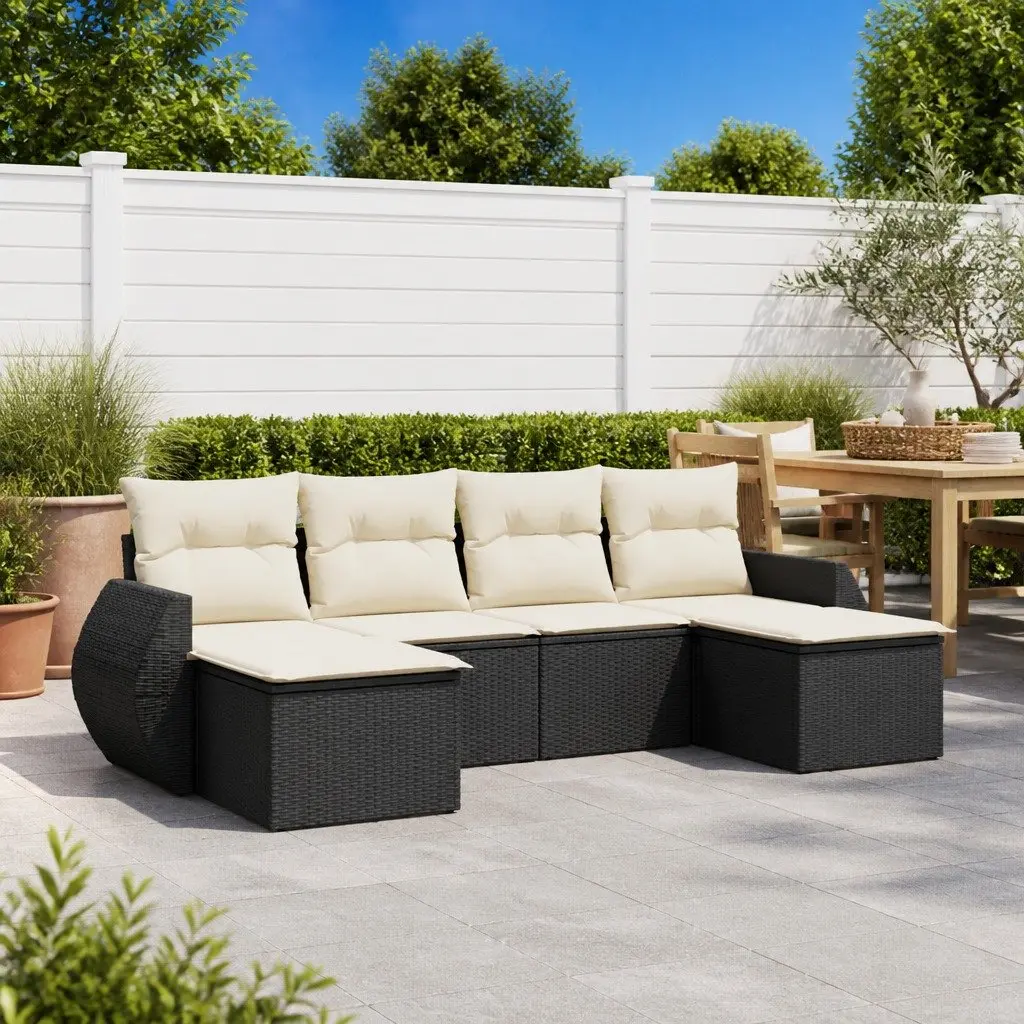 6 Piece Garden Sofa Set Outdoor Furniture with Cushions Storage Black Poly