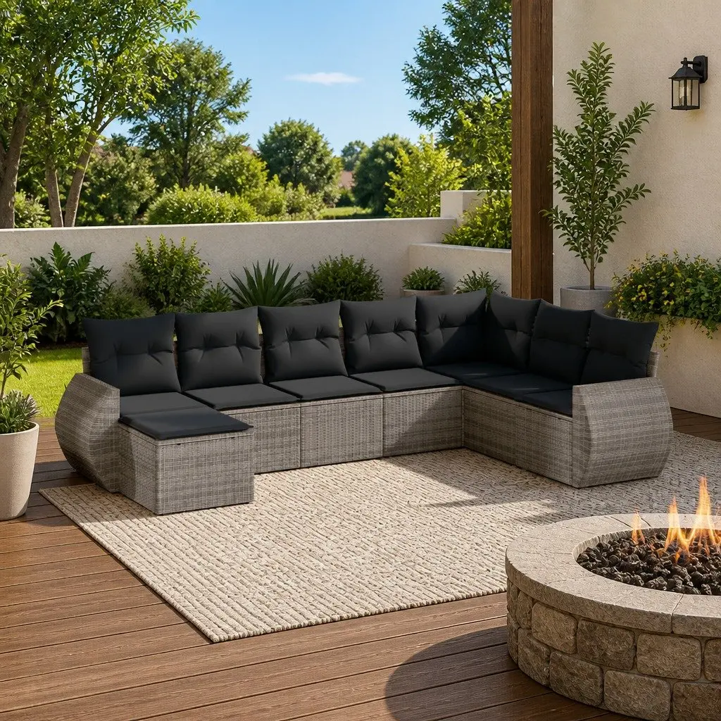Garden Sofa Set 8 Piece Outdoor Furniture Grey Modular Patio Conversation Seats