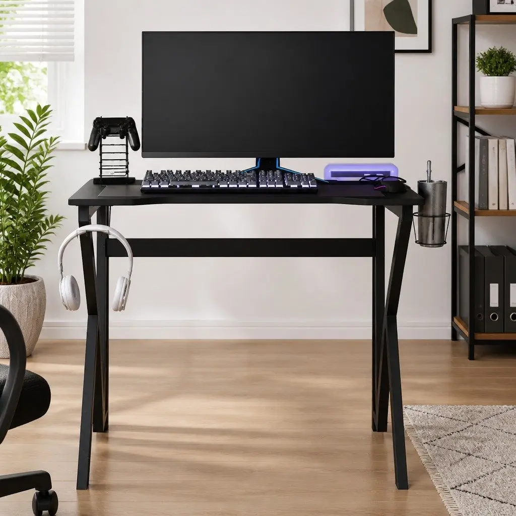 Ergonomic Gaming Desk Black Spacious Work Surface K Shape Legs 90x60x75cm