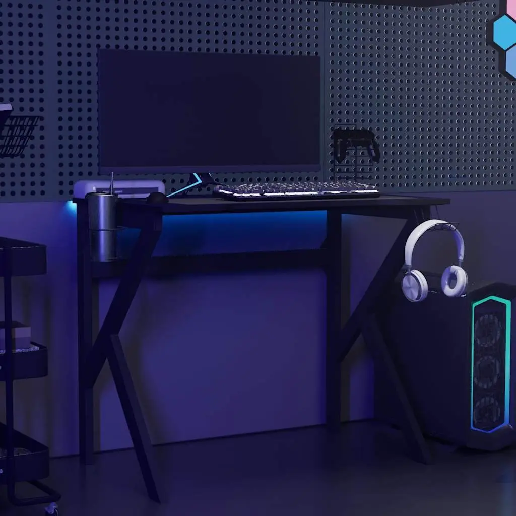 Ergonomic Gaming Desk Black Spacious Work Surface K Shape Legs 90x60x75cm
