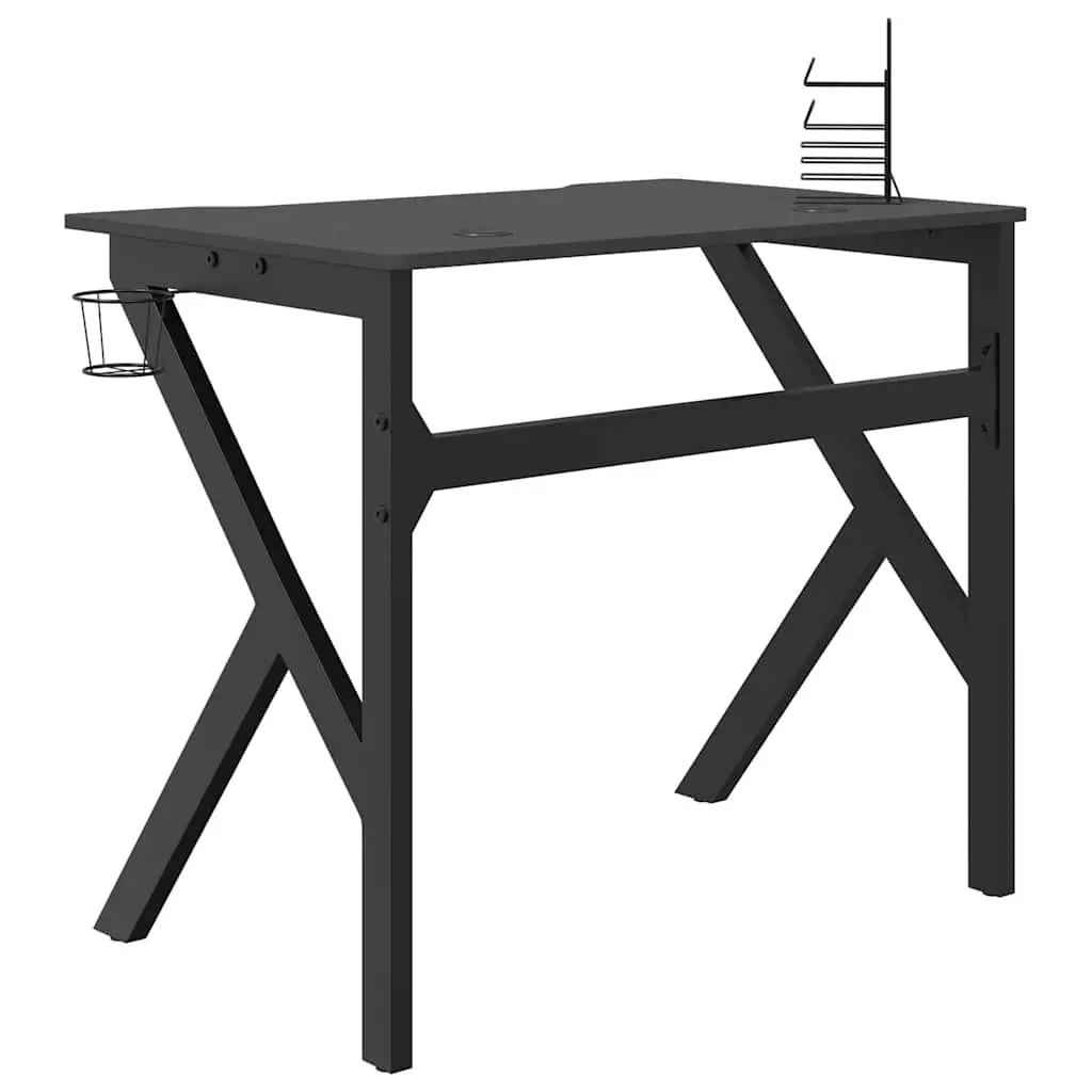 Ergonomic Gaming Desk Black Spacious Work Surface K Shape Legs 90x60x75cm