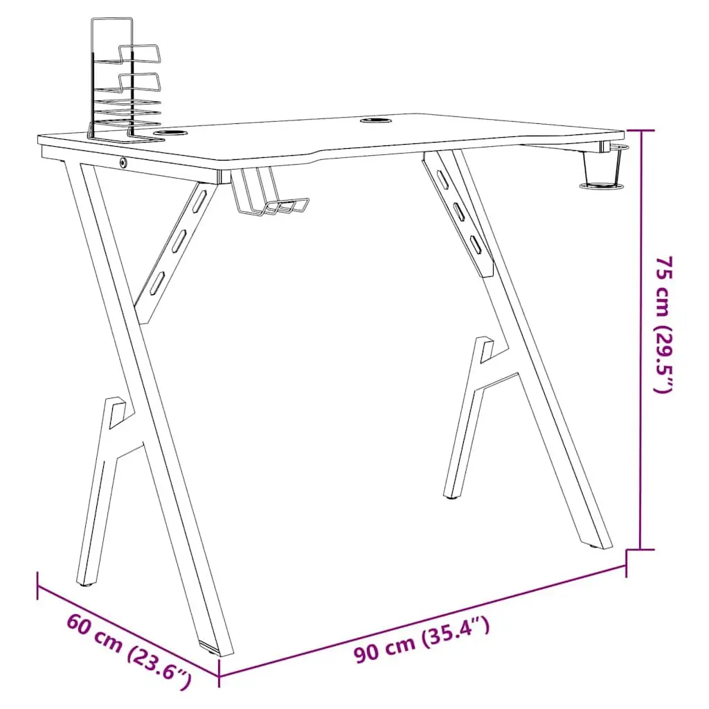 Computer Workstation Desk Black Y Shape Legs 90x60x75cm