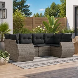 Garden Sofa Set 6 Piece Outdoor Furniture Grey Poly Rattan Patio Sectional