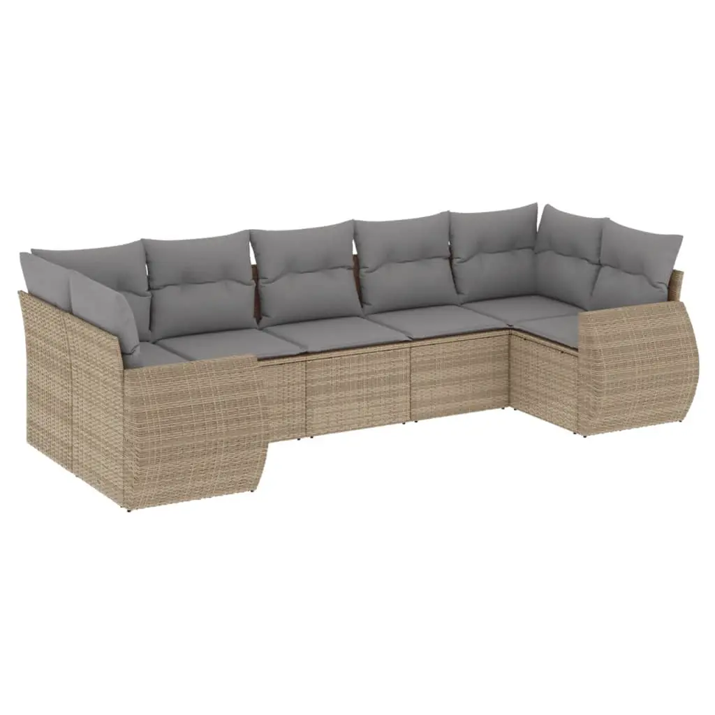 Outdoor Garden Sofa Set 7 Piece Beige Poly Rattan Patio Furniture with Storage