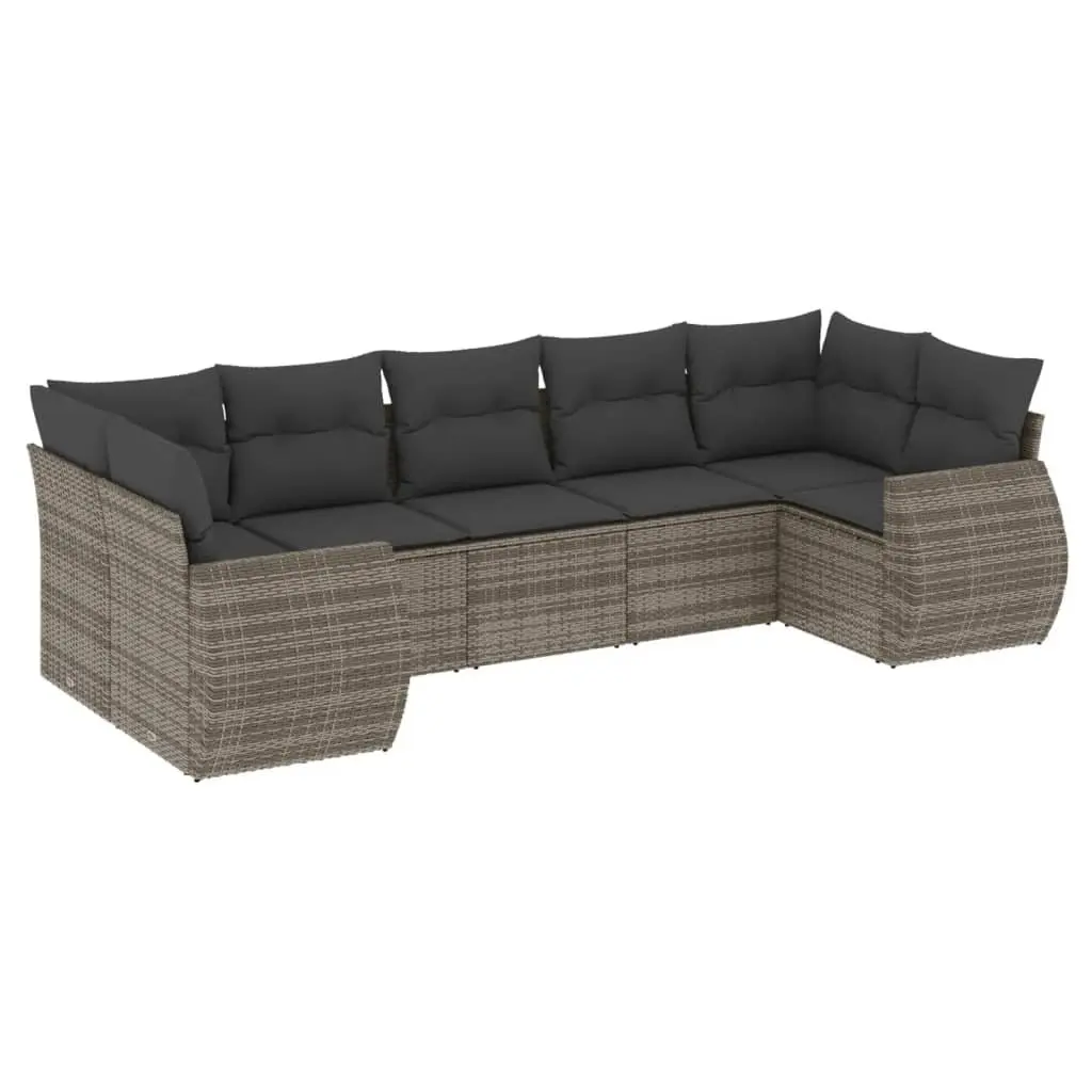 7 Piece Garden Sofa Set Outdoor Furniture Grey Poly Rattan Patio Sectional