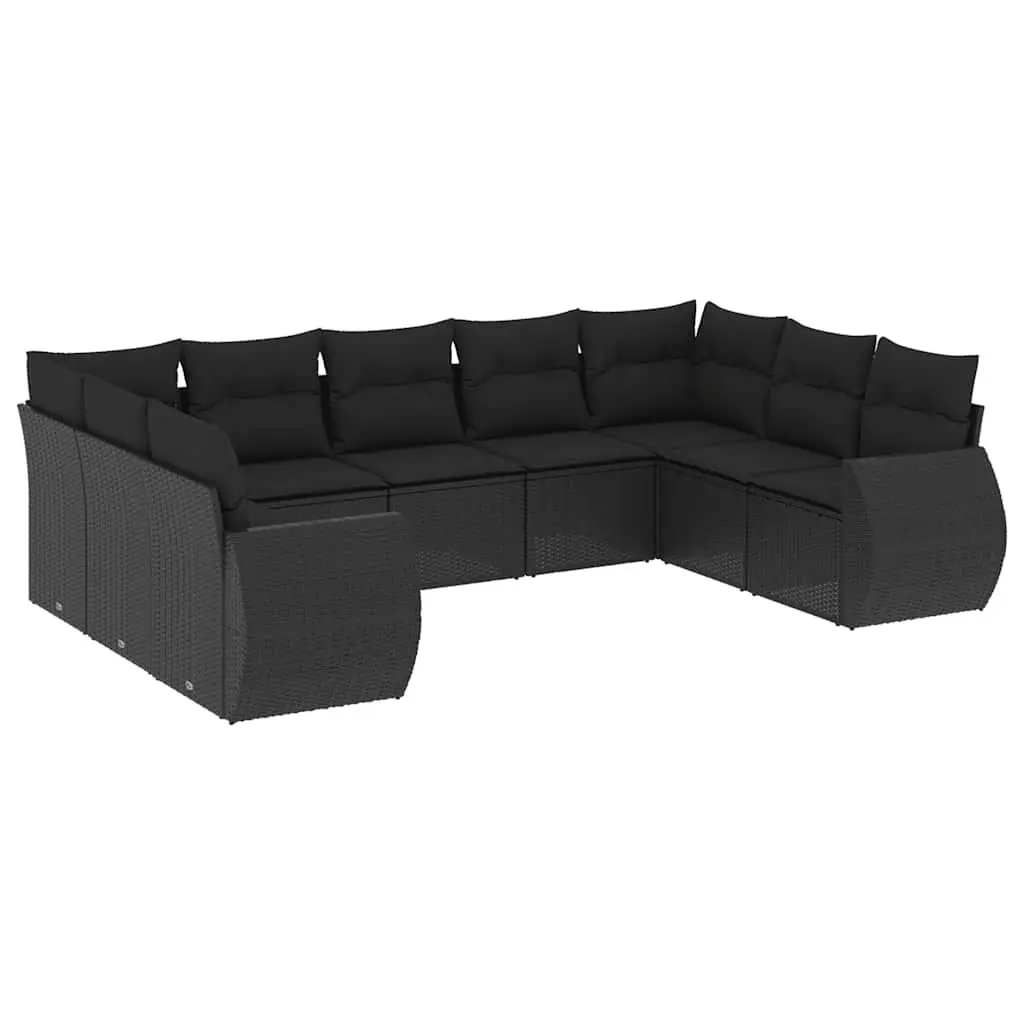 Garden Sofa Set 9 Piece Outdoor Patio Furniture Black Poly Rattan Modular