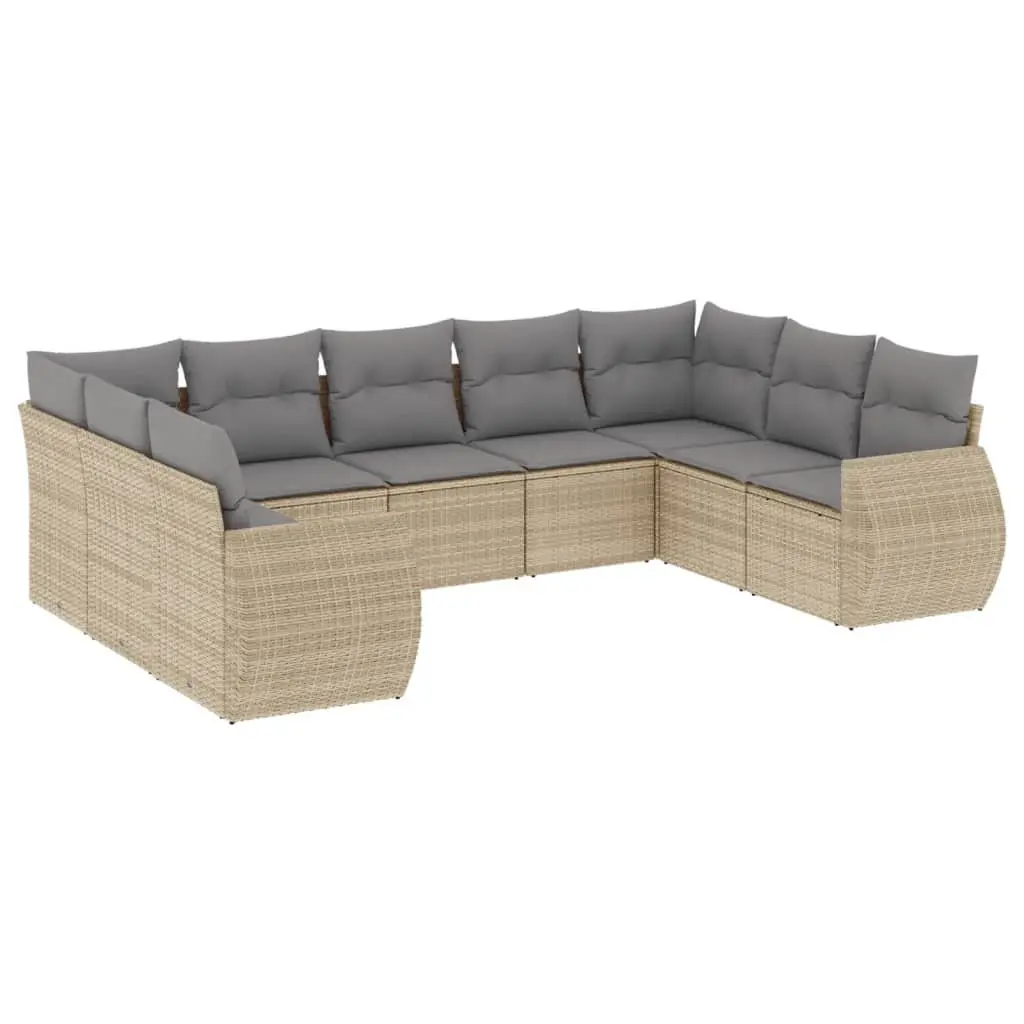 Garden Sofa Set 9 Piece Outdoor Furniture Beige Poly Rattan Patio Lounge Modular