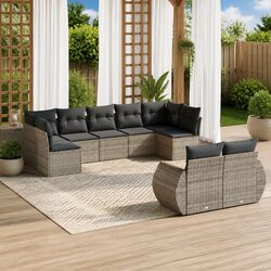 Garden Sofa Set 9 Piece Outdoor Furniture with Cushions Storage Grey Poly Rattan