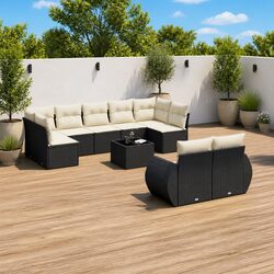 Garden Sofa Set 10 Piece Black Poly Rattan Outdoor Furniture Patio Seating with