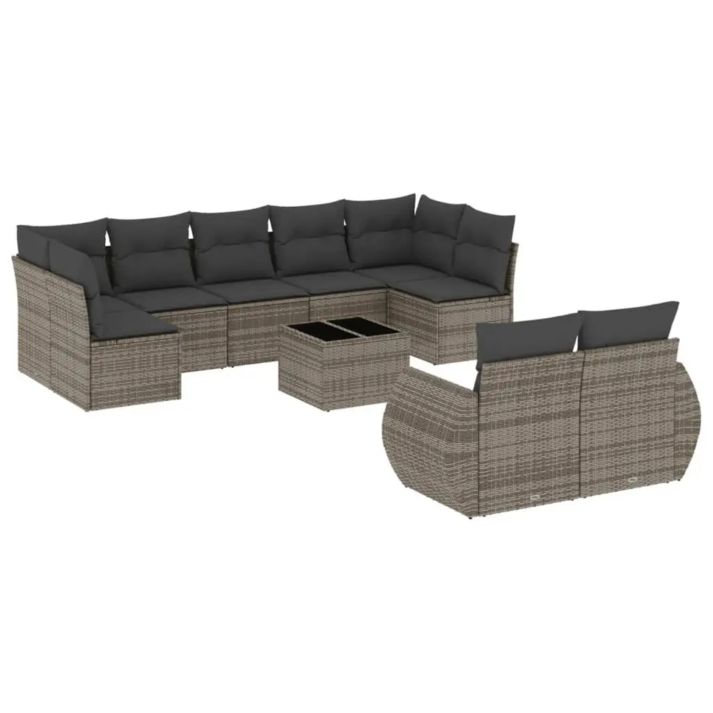 Garden Sofa Set 10 Piece Outdoor Furniture Grey Poly Rattan with Cushions