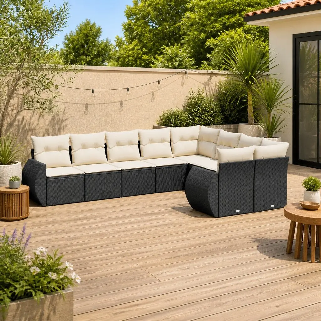 Garden Sofa Set 9 Piece Outdoor Furniture Patio Seating Poly Rattan Black with