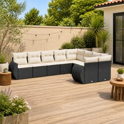 Garden Sofa Set 9 Piece Outdoor Furniture Patio Seating Poly Rattan Black with