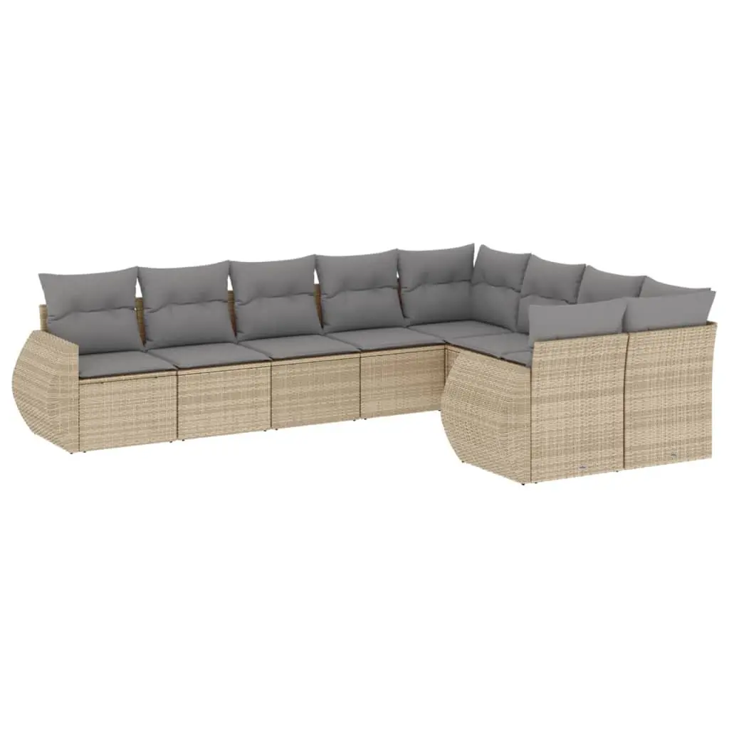 Garden Sofa Set 9 Piece Outdoor Furniture Beige Poly Rattan Patio Lounge Modular