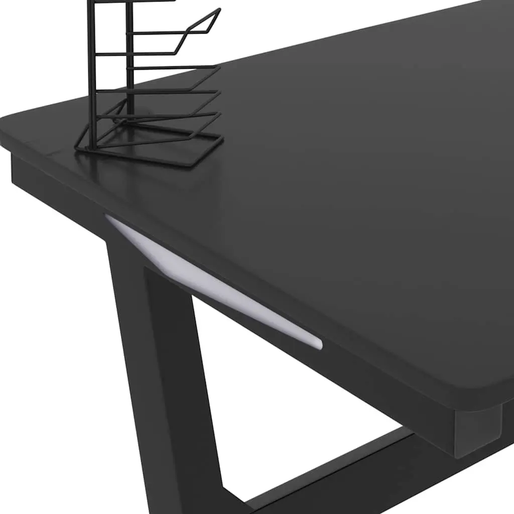 Gaming Desk LED RGB Black Z Shape Legs Computer Workstation Ergonomic Design