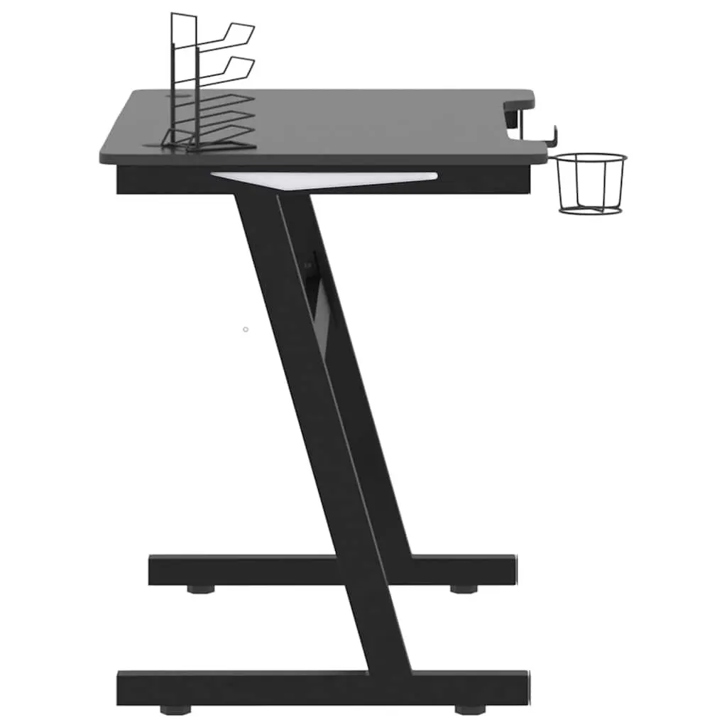 Gaming Desk LED RGB Black Z Shape Legs Computer Workstation Ergonomic Design