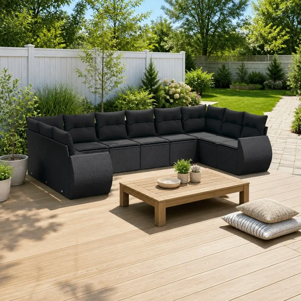 Garden Sofa Set 10 Piece Outdoor Furniture Patio Sectional Black Poly Rattan