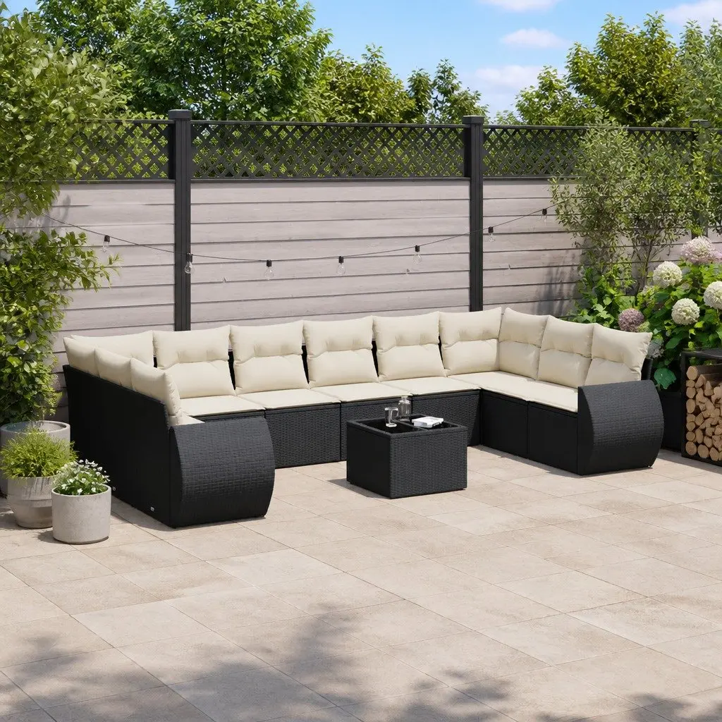 Garden Sofa Set 11 Piece Outdoor Furniture Patio Lounge Black Poly Rattan