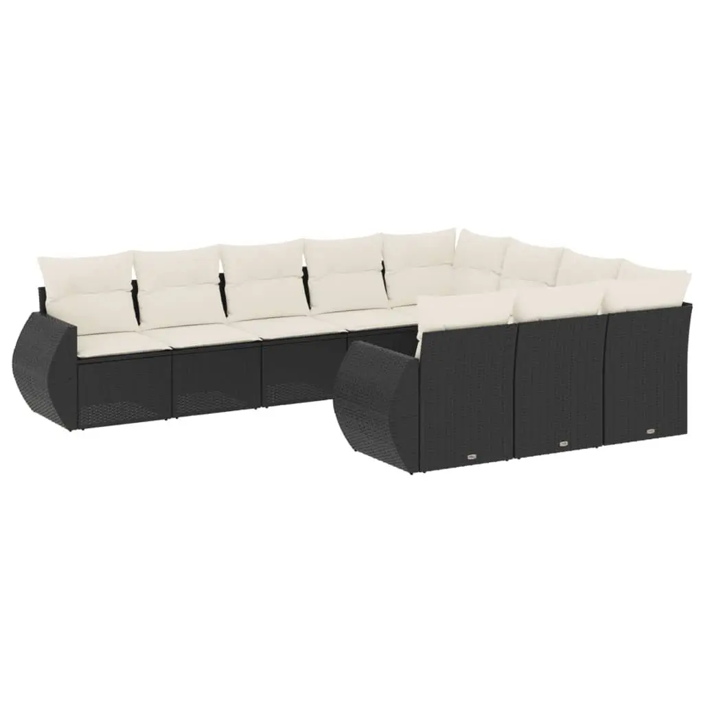10 Piece Garden Sofa Set Storage Cushions Black Poly Rattan Outdoor