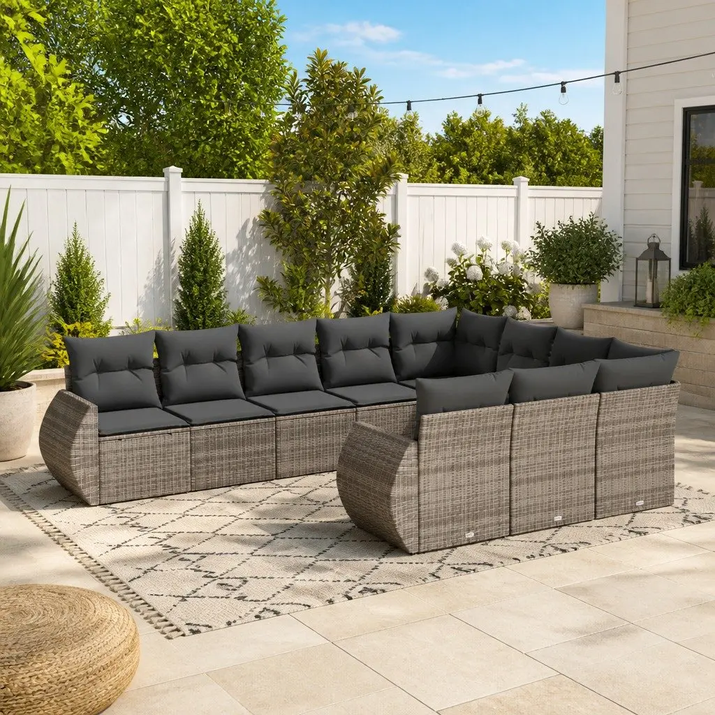 10 Piece Modular Garden Sofa Set with Storage Cushions Grey Outdoor Patio Furniture