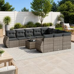 Garden Sofa Set 11 Piece Outdoor Furniture Grey Poly Rattan Modular Patio
