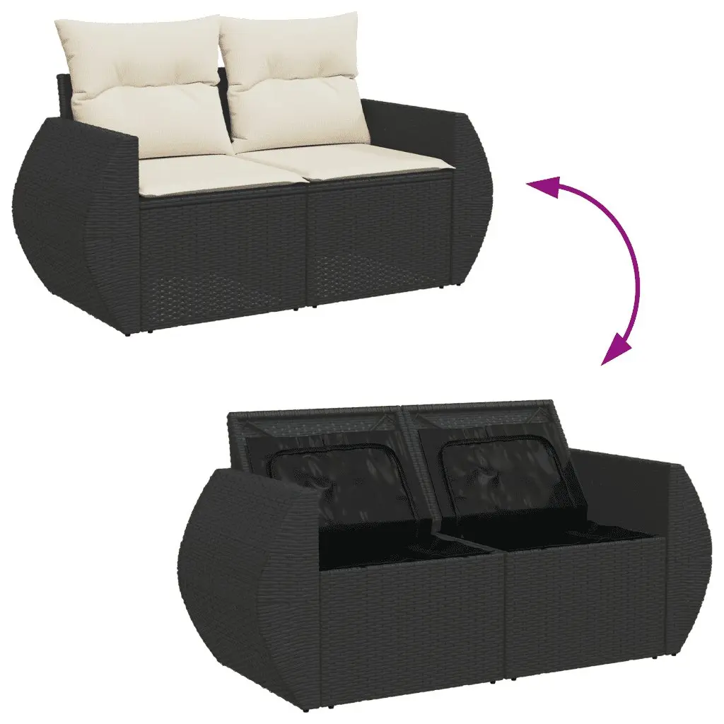 10 Piece Modular Garden Sofa Set Black PE Rattan Outdoor Furniture with Cushions