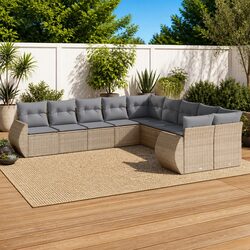 Outdoor Garden Sofa Set 10 Piece Poly Rattan Patio Furniture Beige with Cushions