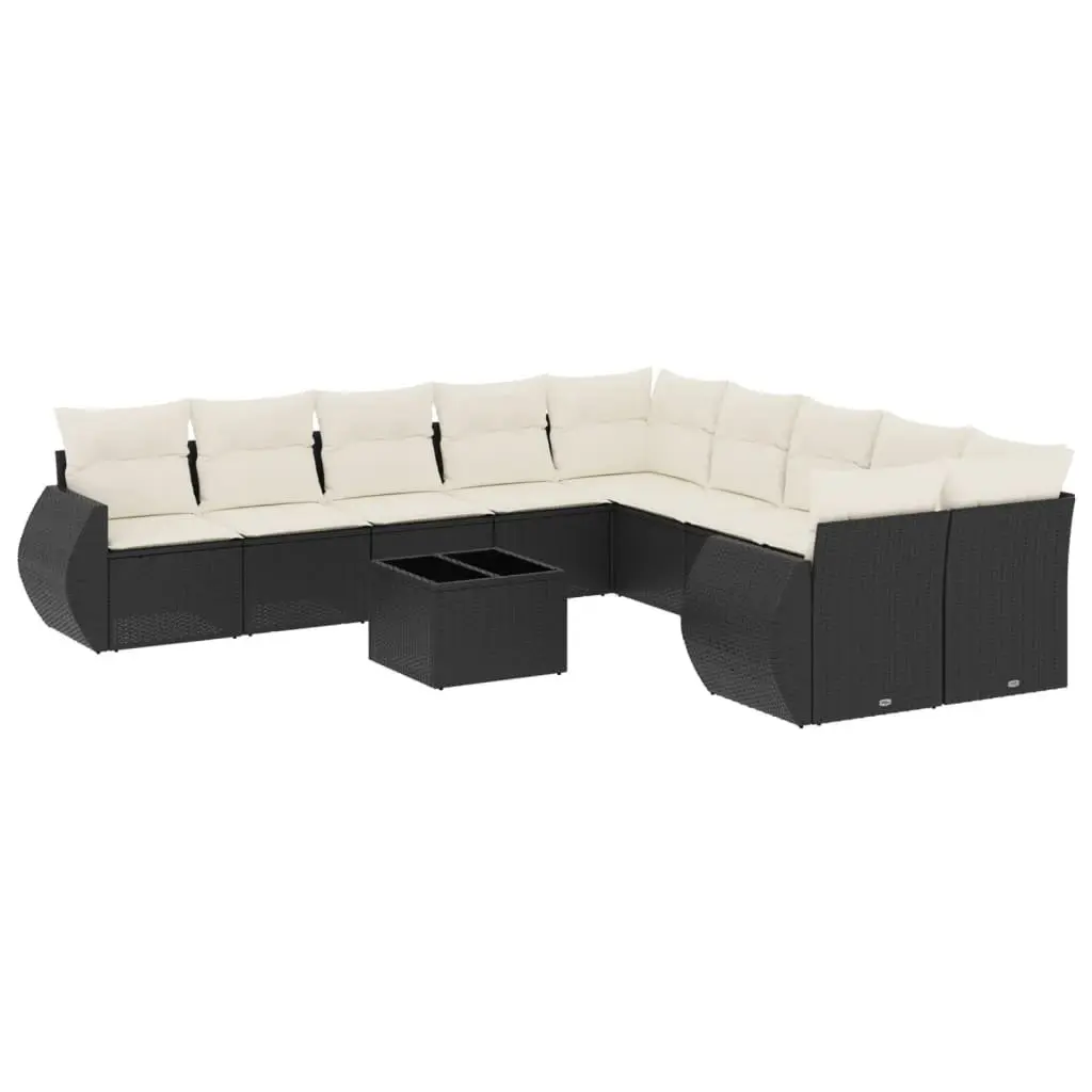Garden Sofa Set 11 Piece Outdoor Furniture Black Poly Rattan Modular Patio