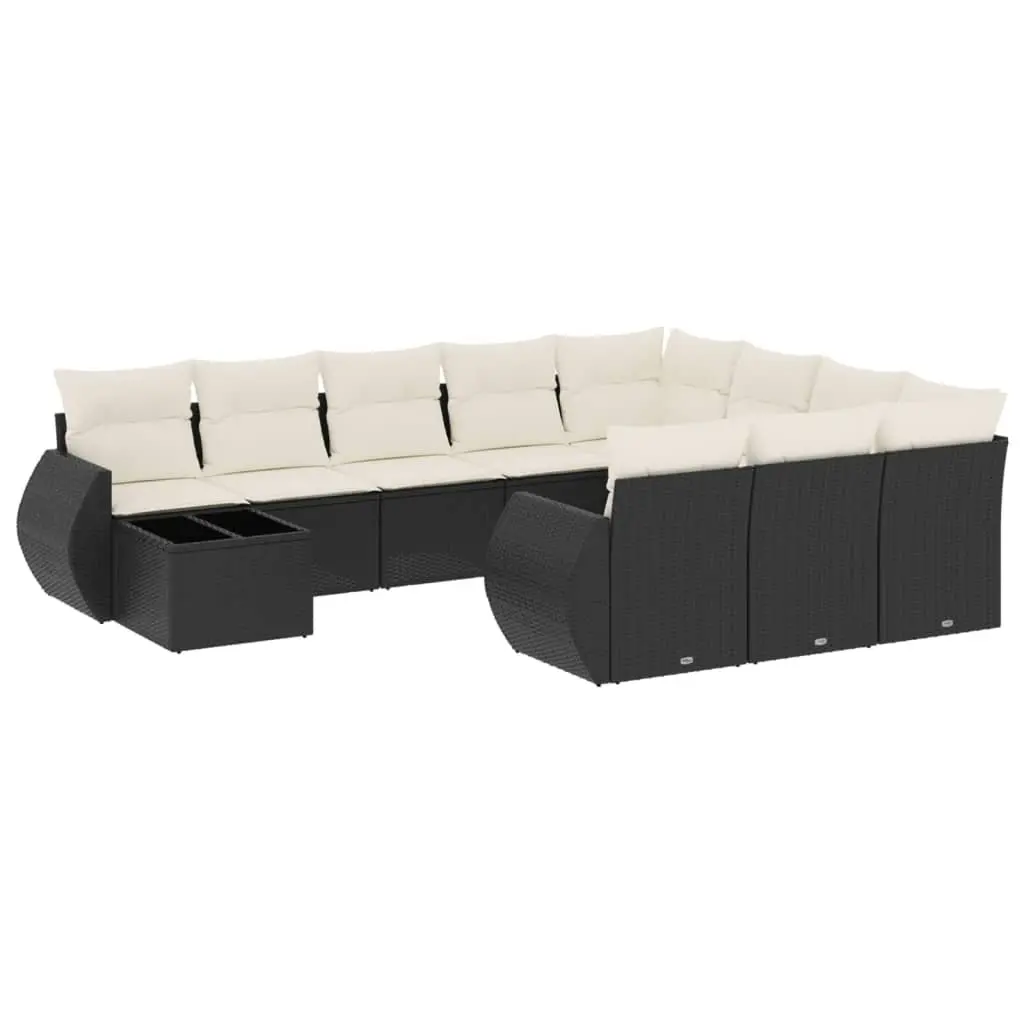 Garden Sofa Set 11 Piece Outdoor Furniture Black Poly Rattan Modular Patio